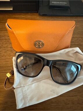 Tory Burch Black Sunglasses with Orange Logo Case